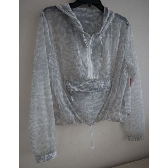 Good American Women's Sz 2 (M) Sheer Animal Print Packable Crop Hoodie - Picture 3 of 6